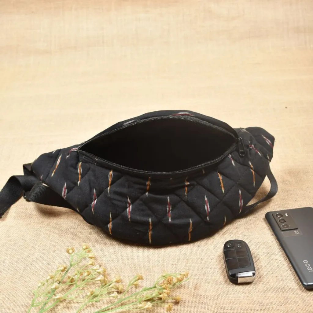 Fanny bag or waist bag in black ikat