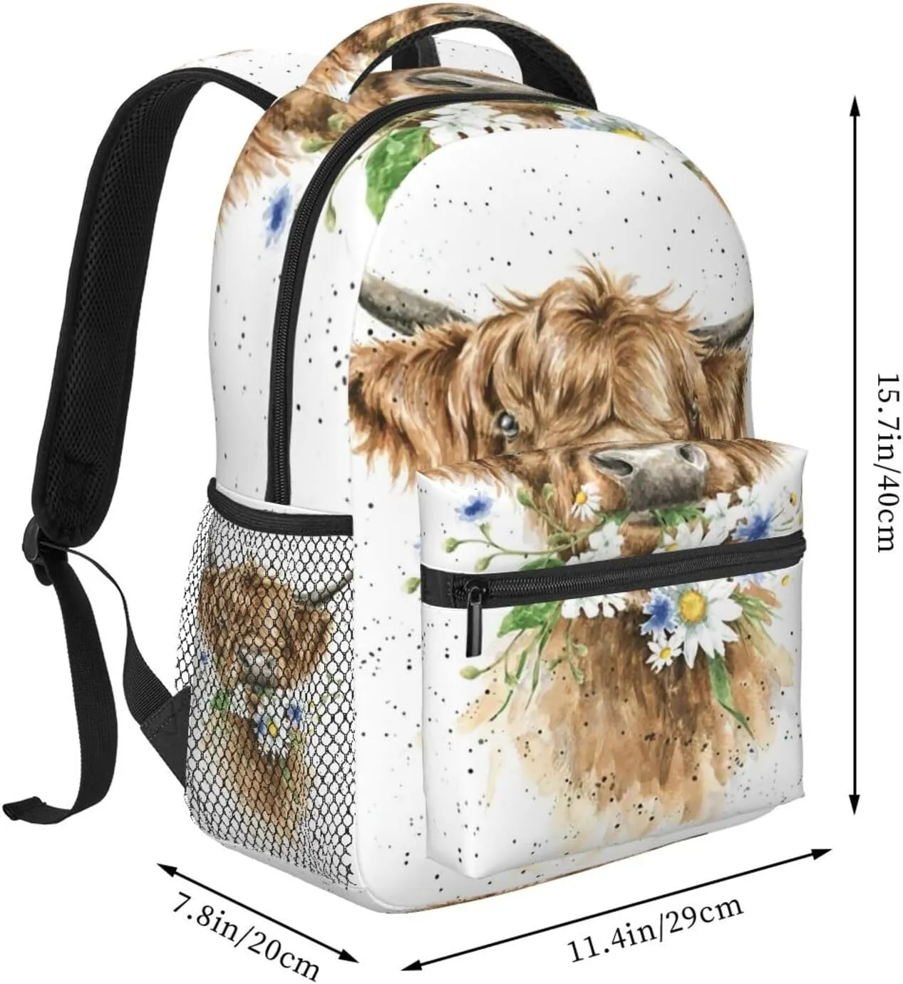 Fashion Highland Cow Backpacks 15in Laptop Backpack Multipurpose Double Shoulder Bag For Men Women Gifts