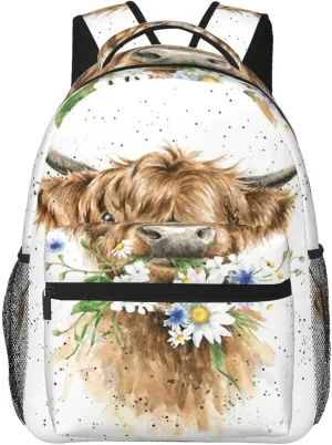 Fashion Highland Cow Backpacks 15in Laptop Backpack Multipurpose Double Shoulder Bag For Men Women Gifts