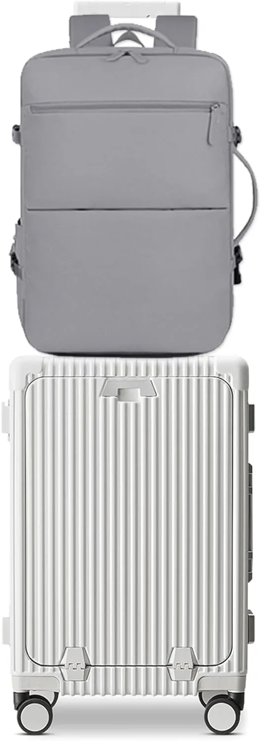 feilario 2 Piece Set 24in Aluminium Frame Hardside Spinner Wheel Luggage, Built-In TSA lock Carry on Suitcase with Cup Holder & Phone Holder