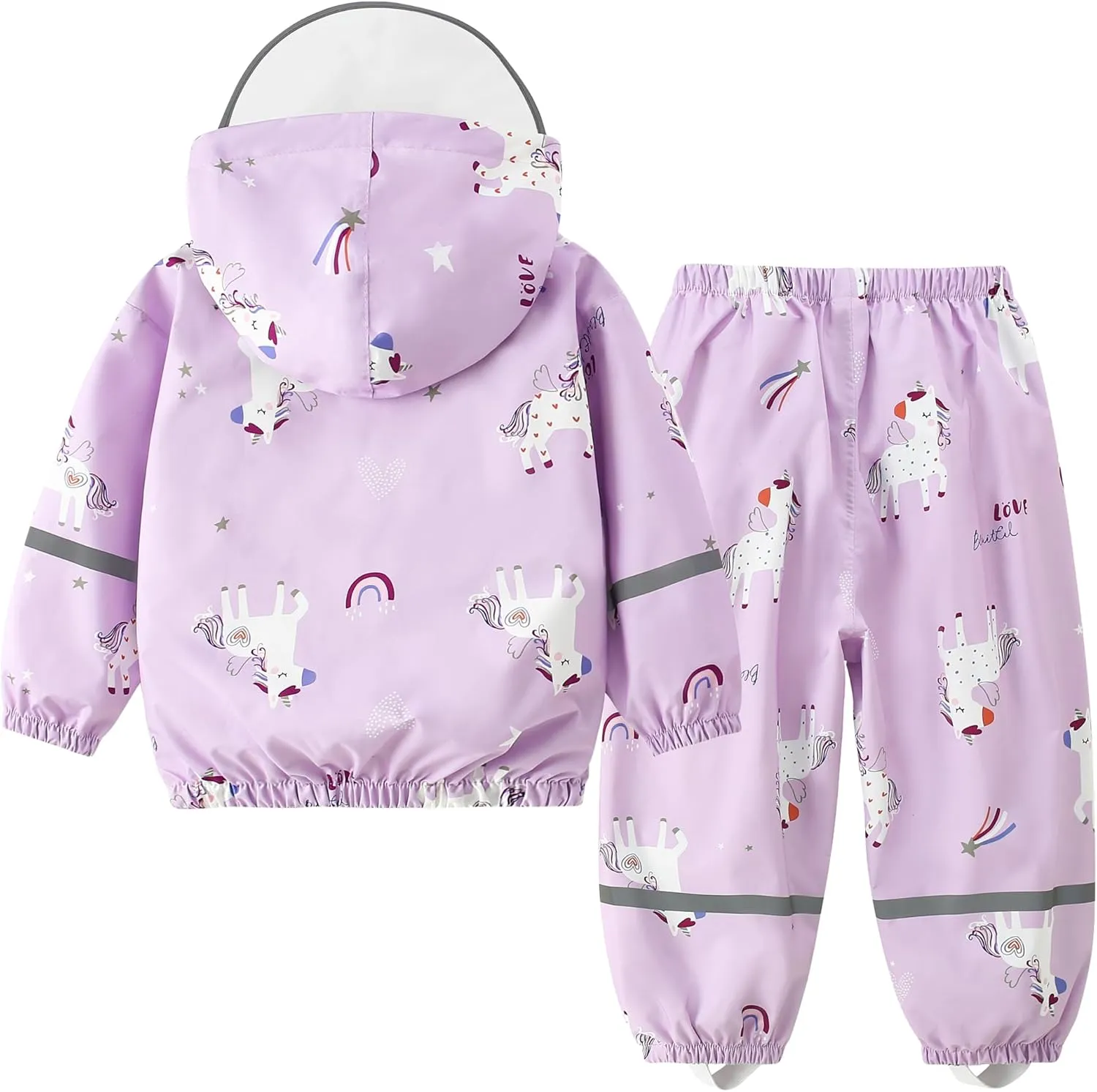 Fewlby Kids Rainsuit Girls Cartoon Raincoat Set, Toddler Waterproof Rain Jacket and Pants Child Rainset Rainwear