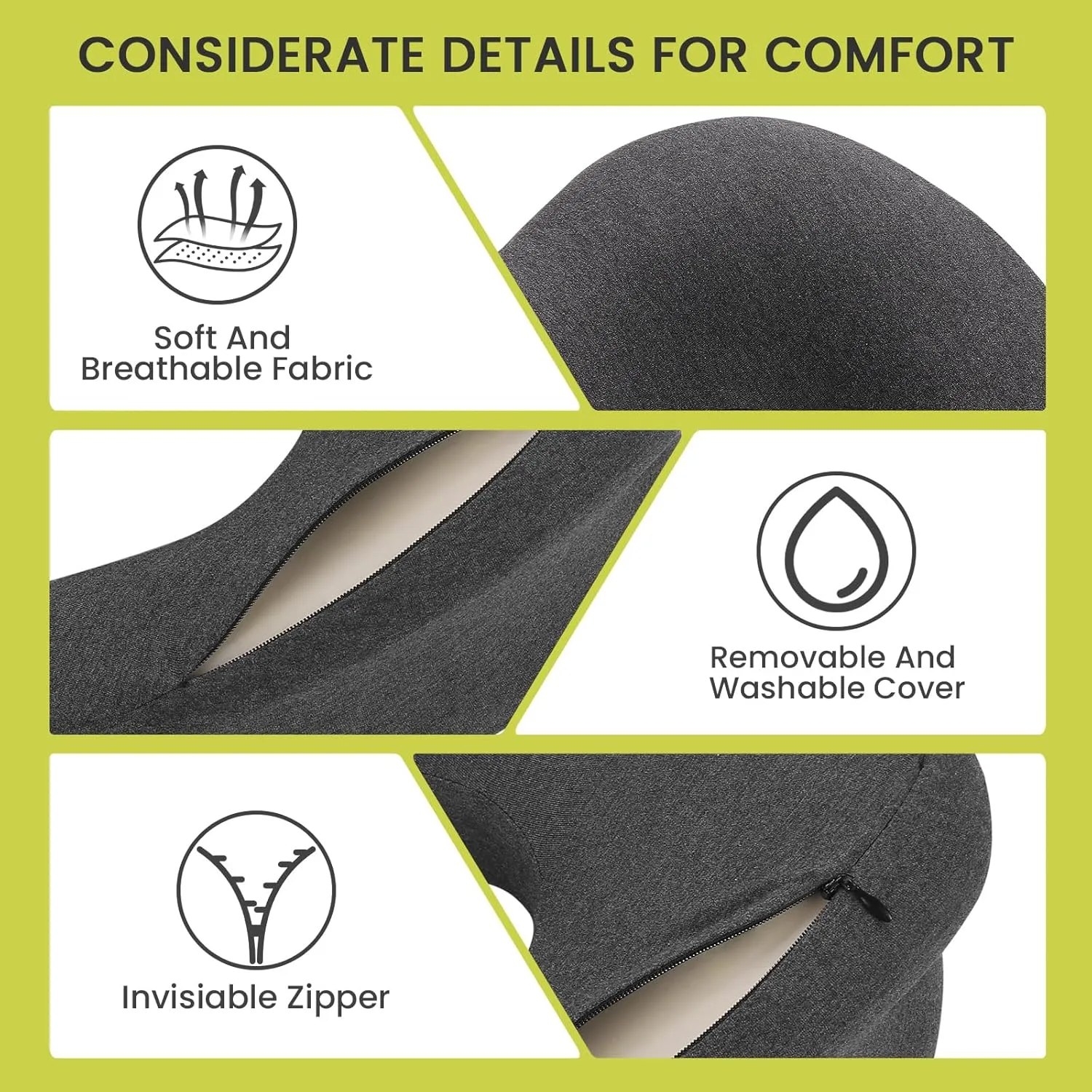 Fghjke® Desk Napping Pillow, Best for Prone Face-Down Resting, or Contoured Post-Eye Surgery Support (Dark Grey)
