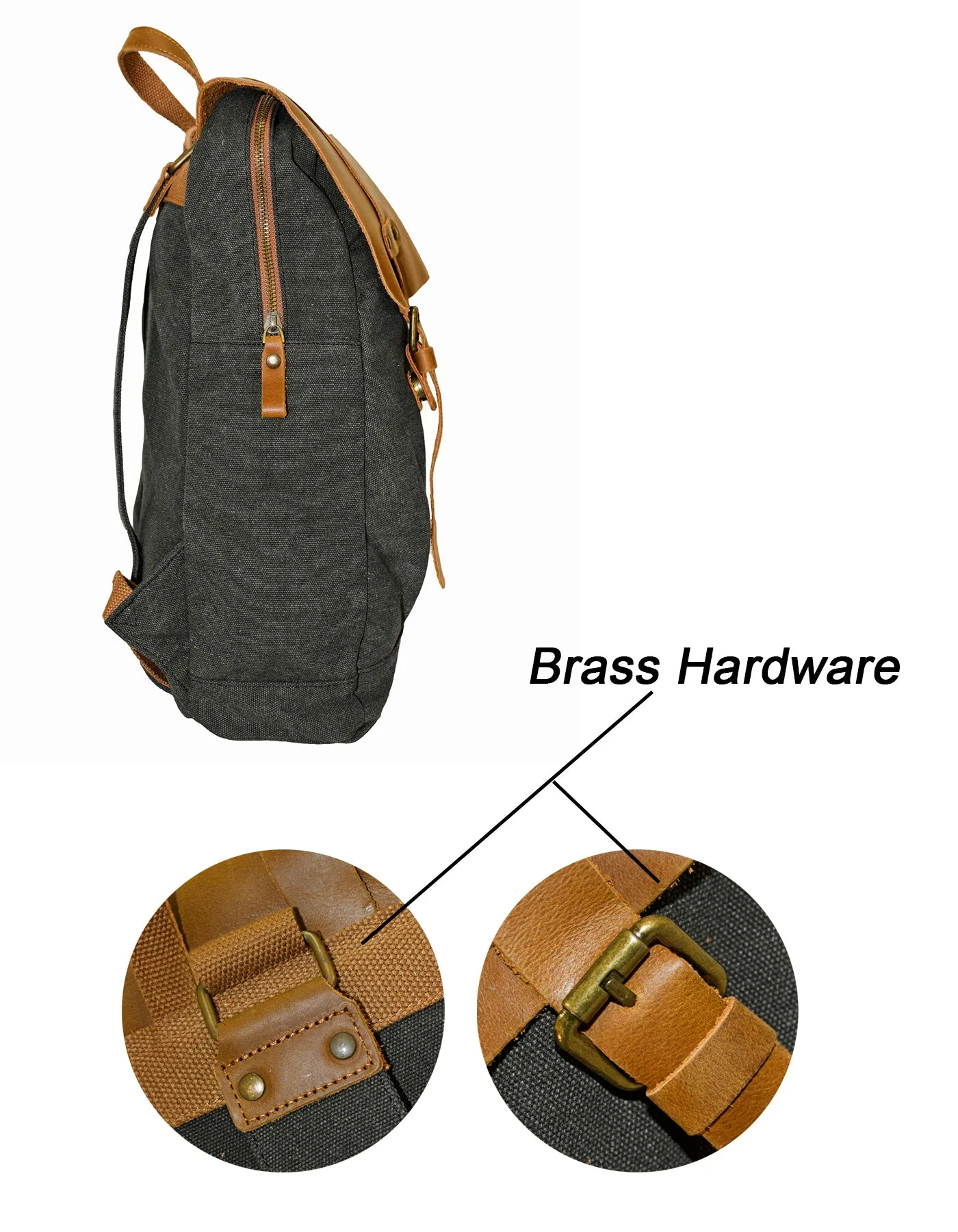 Fino SL-005 Canvas 13" Laptop Backpack with Genuine Leather Flap