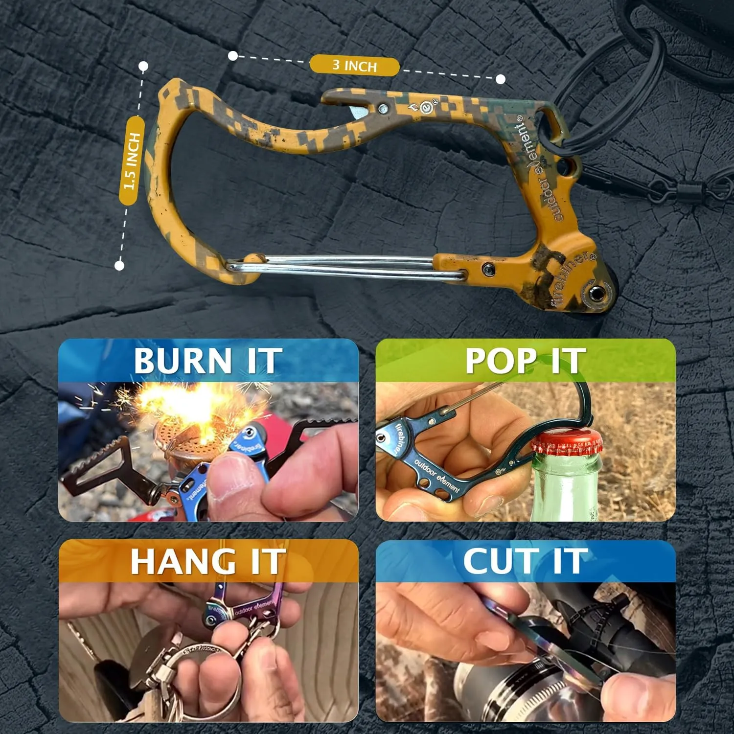 Firebiner 6-in-1 Fire-Starting Carabiner EDC Emergency Multitool -Keychain,Utility Blade,Bottle Opener,& More