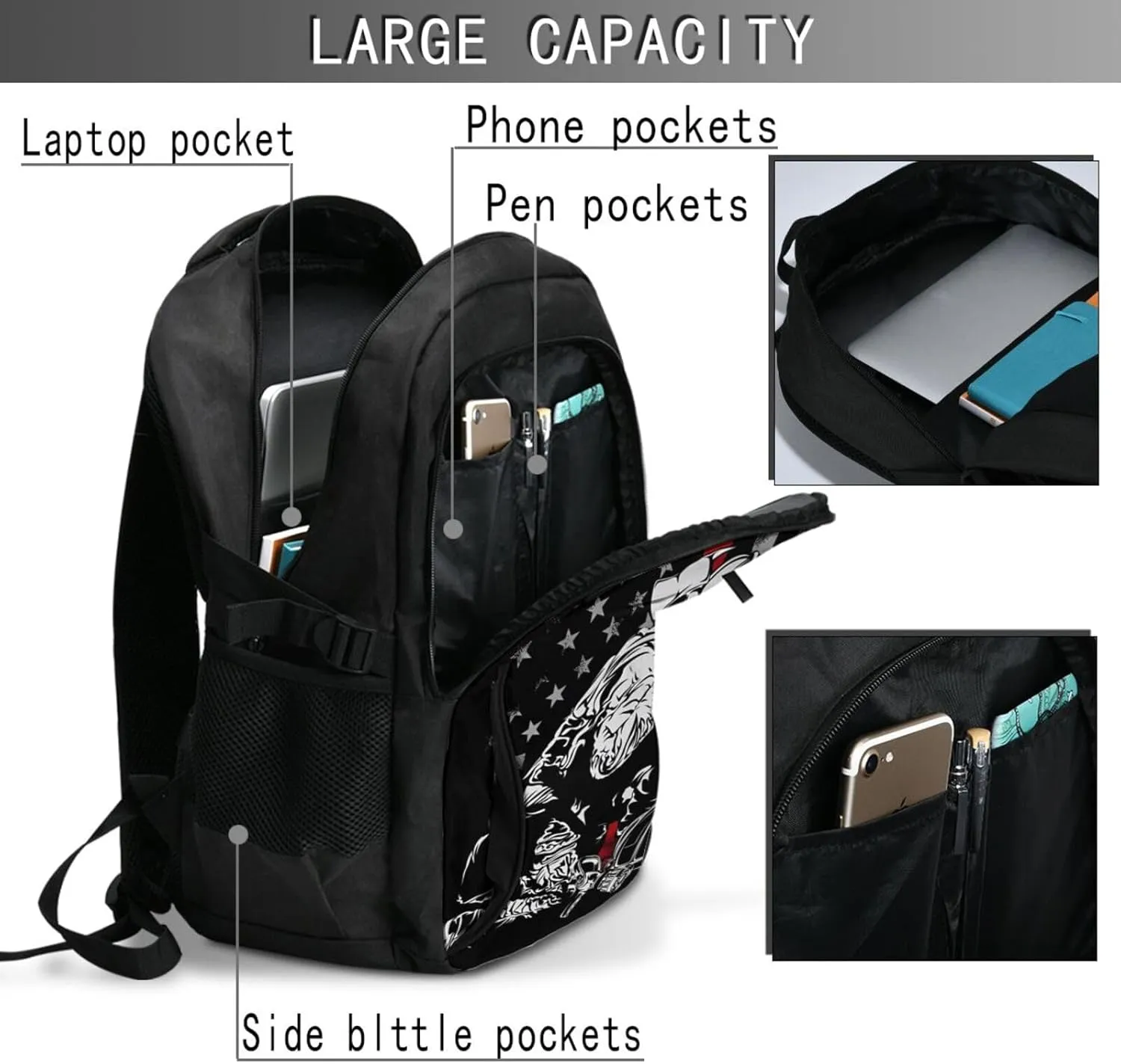 Firefighter American Flag Memorial Never Forget Flag Travel Backpack Laptop Backpacks Business Rucksack Outdoor Daypack Large Sport Bag with Luggage Strap USB Charging Port for Hiking Working