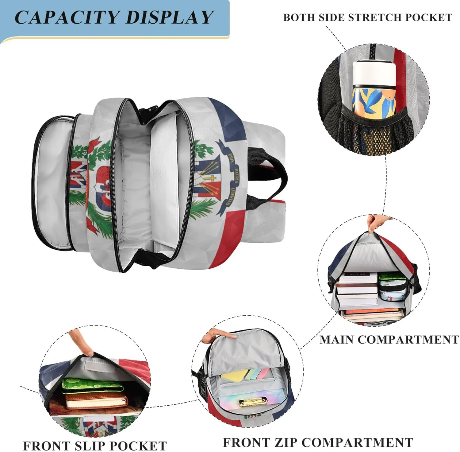 Fisyme Dominican Republic Flag School Backpack Laptop Backpack Bags Bookbag Travel Casual Computer Notebooks Daypack