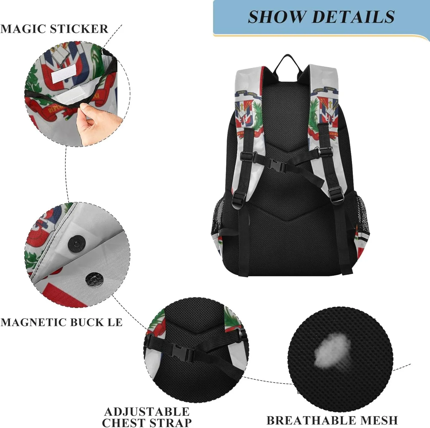 Fisyme Dominican Republic Flag School Backpack Laptop Backpack Bags Bookbag Travel Casual Computer Notebooks Daypack