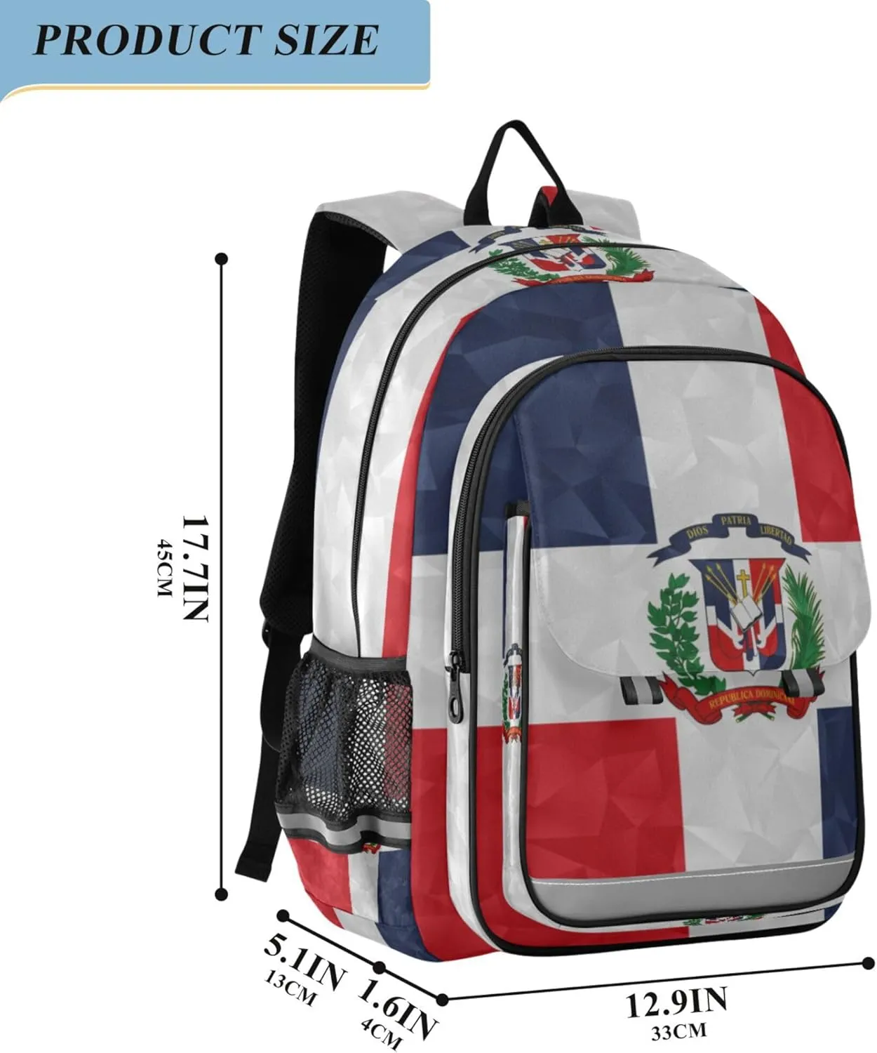 Fisyme Dominican Republic Flag School Backpack Laptop Backpack Bags Bookbag Travel Casual Computer Notebooks Daypack