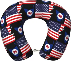 Flag Map of Tasmania and America Neck Pillow Memory Foam U-Shaped Travel Neck Pillow for Airplanes Car Home