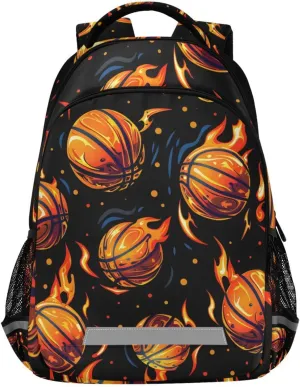 Flaming Basketballs Black School Backpack for Girls Boys Elementary Middle School Book Bag Teens Kids Casual Travel Daypack Student Knapsack