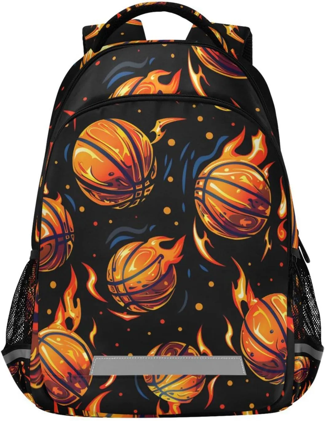 Flaming Basketballs Black School Backpack for Girls Boys Elementary Middle School Book Bag Teens Kids Casual Travel Daypack Student Knapsack