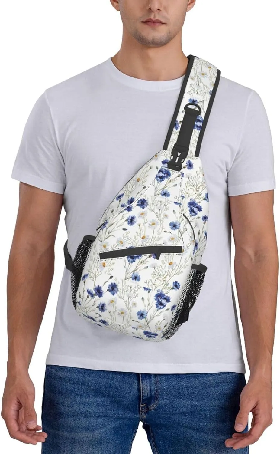 Flowers And Cornflowers Daisies Stylish Oblique Chest Pack, Leisure Backpack, Small Satchel, For Travel, Work, Daily Travel