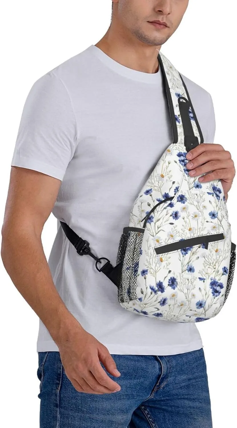 Flowers And Cornflowers Daisies Stylish Oblique Chest Pack, Leisure Backpack, Small Satchel, For Travel, Work, Daily Travel