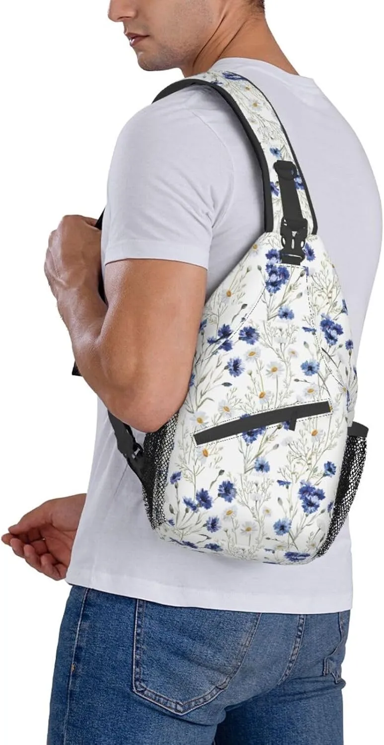Flowers And Cornflowers Daisies Stylish Oblique Chest Pack, Leisure Backpack, Small Satchel, For Travel, Work, Daily Travel