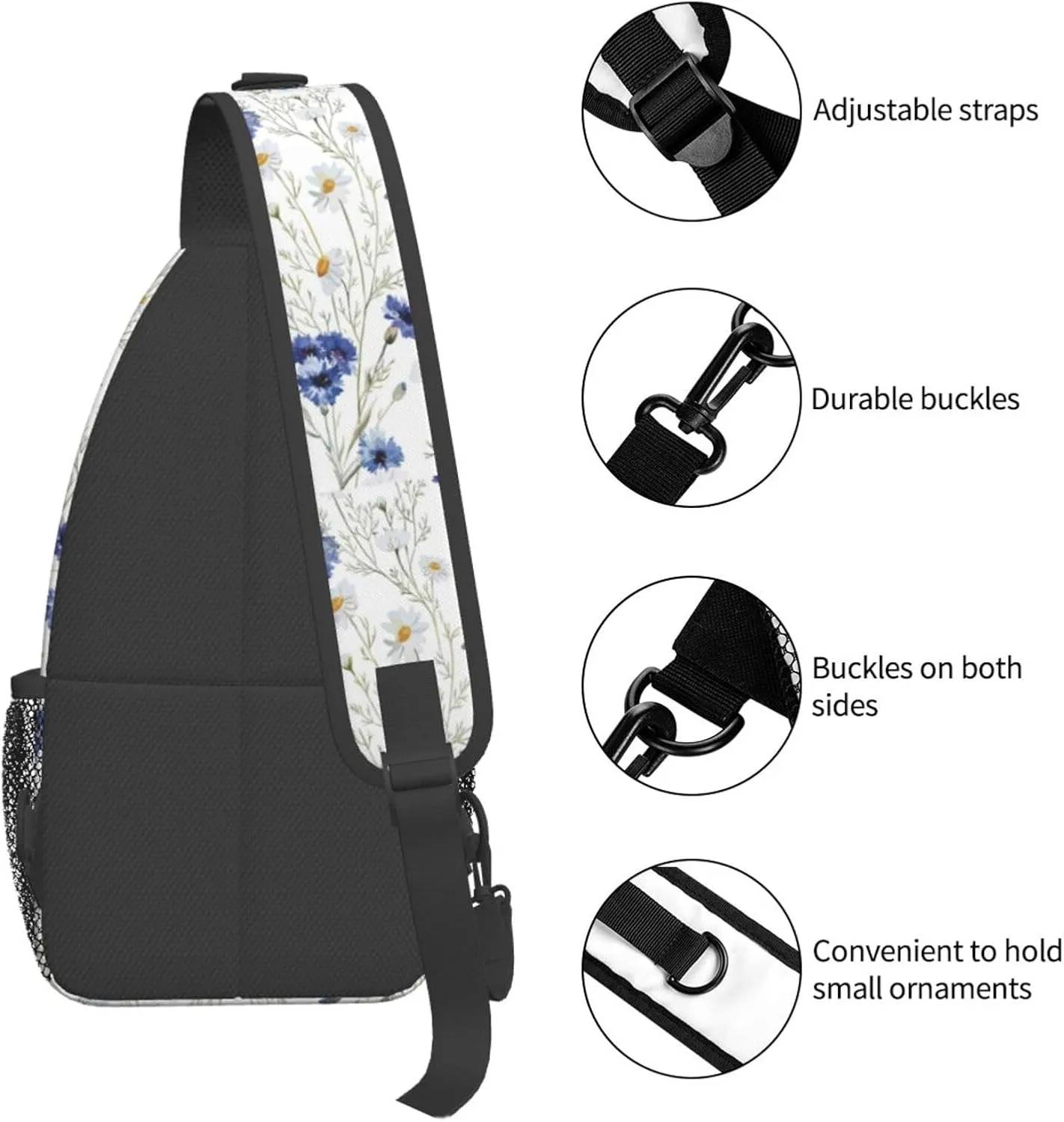 Flowers And Cornflowers Daisies Stylish Oblique Chest Pack, Leisure Backpack, Small Satchel, For Travel, Work, Daily Travel