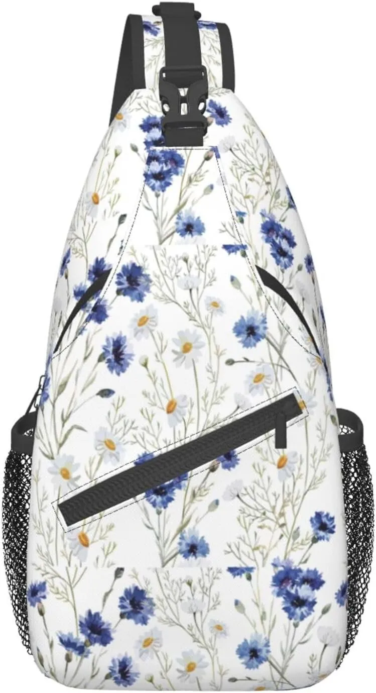 Flowers And Cornflowers Daisies Stylish Oblique Chest Pack, Leisure Backpack, Small Satchel, For Travel, Work, Daily Travel
