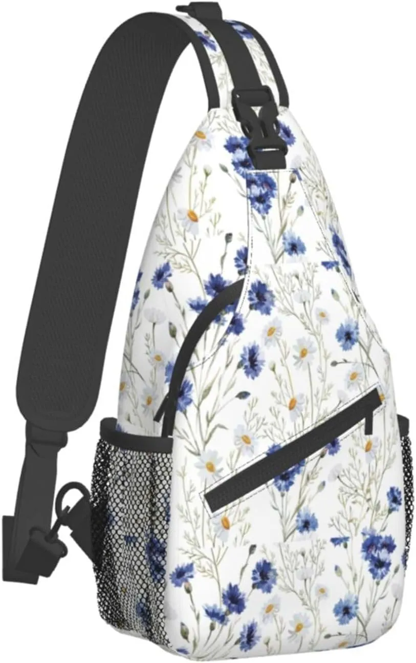 Flowers And Cornflowers Daisies Stylish Oblique Chest Pack, Leisure Backpack, Small Satchel, For Travel, Work, Daily Travel