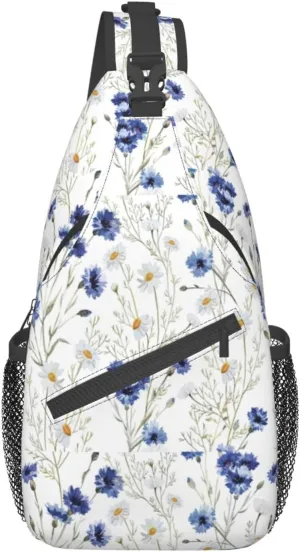 Flowers And Cornflowers Daisies Stylish Oblique Chest Pack, Leisure Backpack, Small Satchel, For Travel, Work, Daily Travel