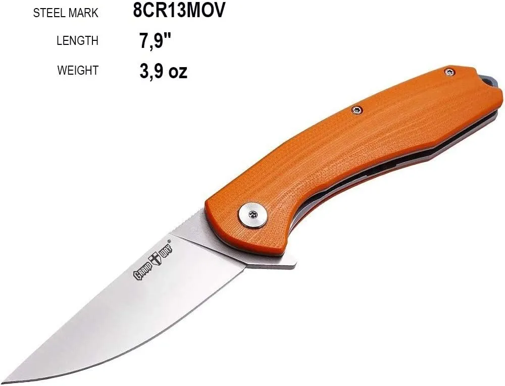Folding Knife - Pocket Flipper Knofe - Classic Utility Sharp Knives - 5Cr15MoV Stainless Steel Blade with G-10 Handle Metal Clip - Best for Urban Camping and Hiking - Gifts for Men S-35
