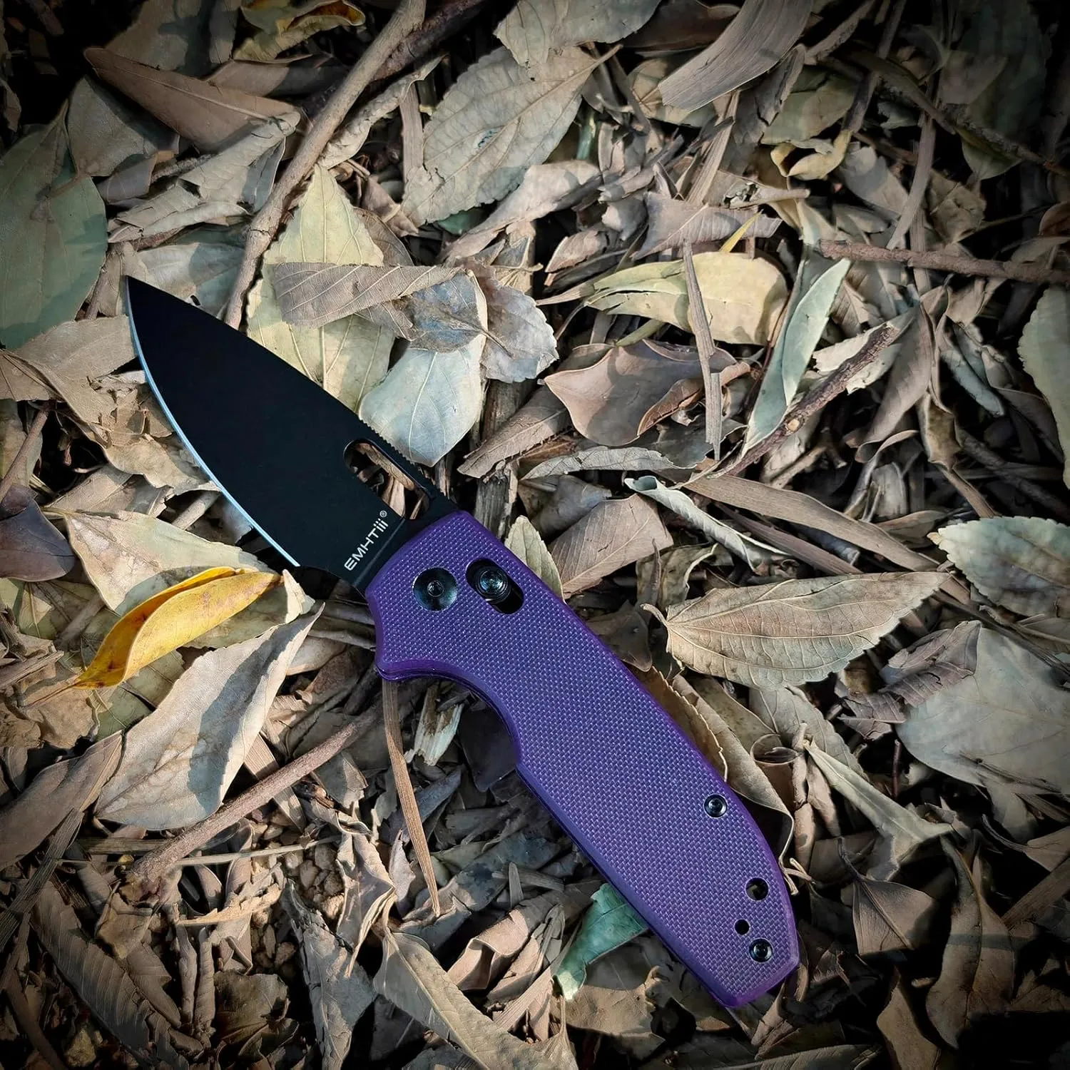 Folding Pocket Knife with Reversible Clip: 3.14" D2 Steel Black Drop Point Blade, Crossbar Axis Lock, G10 Handle Scales, Small EDC Knives Camping for Men Women, Thumb Hole, Purple