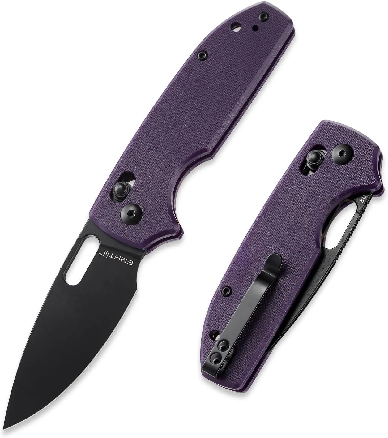 Folding Pocket Knife with Reversible Clip: 3.14" D2 Steel Black Drop Point Blade, Crossbar Axis Lock, G10 Handle Scales, Small EDC Knives Camping for Men Women, Thumb Hole, Purple
