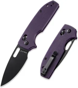 Folding Pocket Knife with Reversible Clip: 3.14" D2 Steel Black Drop Point Blade, Crossbar Axis Lock, G10 Handle Scales, Small EDC Knives Camping for Men Women, Thumb Hole, Purple