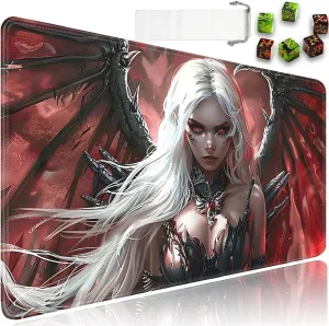 for MTG Playmat   Drawstring Travel Pouch   6 Dice Counter, for Tabletop Trading Card Game Playmats or Mouse Pad, Anti-Slip Rubber 24 x 14 in, Anime Warrior Girls for TCG Playmat (No with Zone)