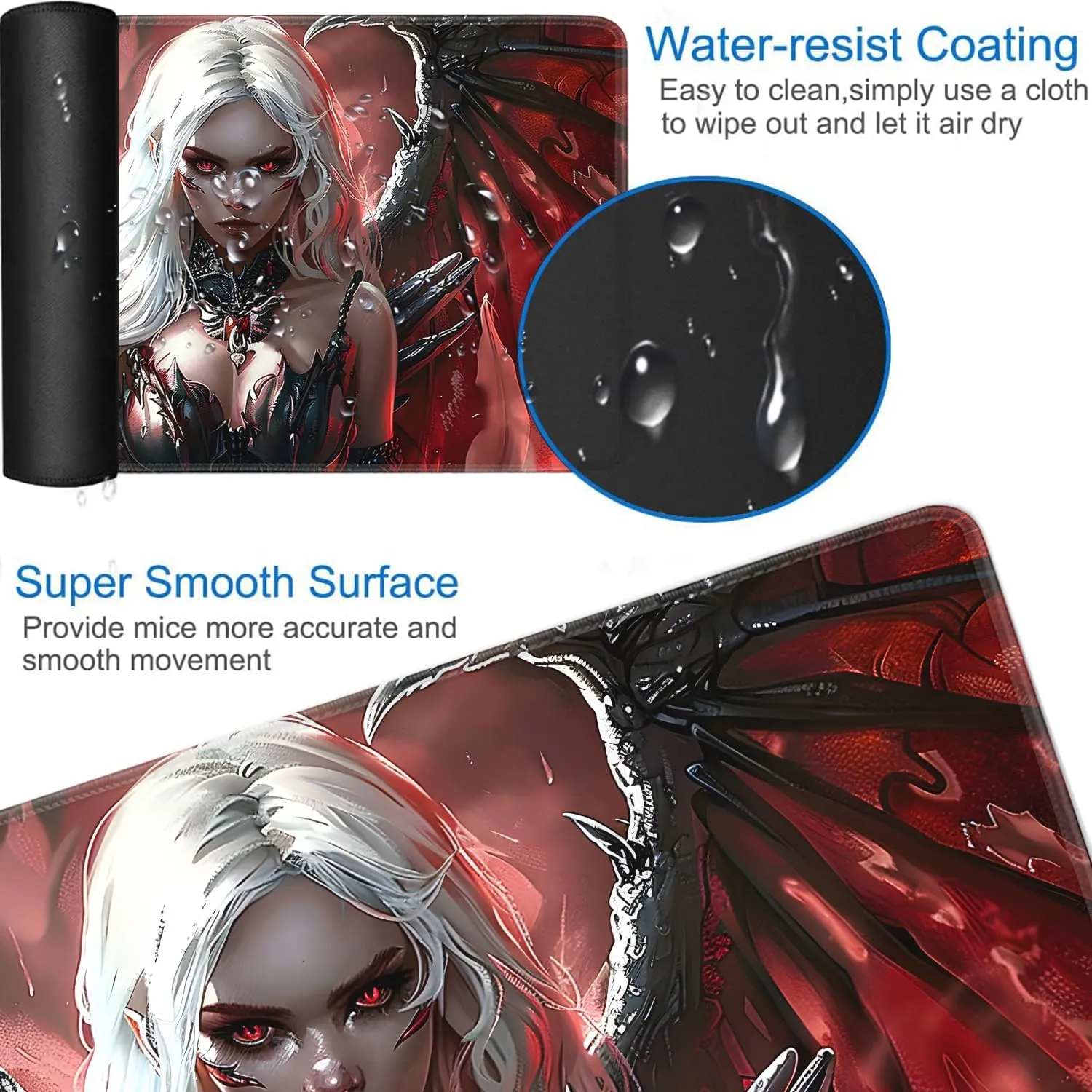 for MTG Playmat   Drawstring Travel Pouch   6 Dice Counter, for Tabletop Trading Card Game Playmats or Mouse Pad, Anti-Slip Rubber 24 x 14 in, Anime Warrior Girls for TCG Playmat (No with Zone)