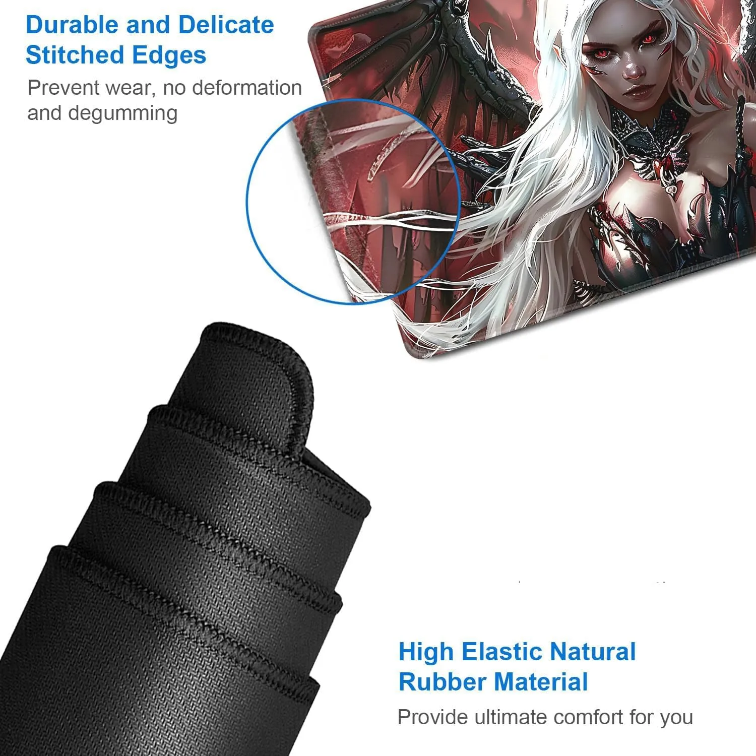 for MTG Playmat   Drawstring Travel Pouch   6 Dice Counter, for Tabletop Trading Card Game Playmats or Mouse Pad, Anti-Slip Rubber 24 x 14 in, Anime Warrior Girls for TCG Playmat (No with Zone)