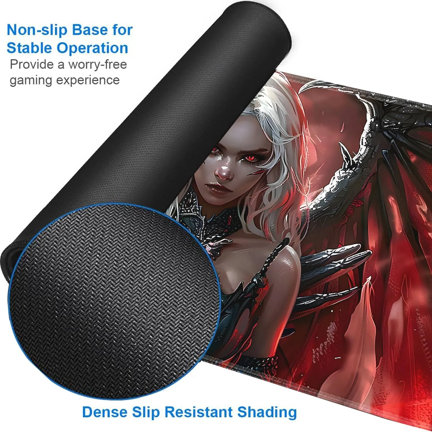 for MTG Playmat   Drawstring Travel Pouch   6 Dice Counter, for Tabletop Trading Card Game Playmats or Mouse Pad, Anti-Slip Rubber 24 x 14 in, Anime Warrior Girls for TCG Playmat (No with Zone)