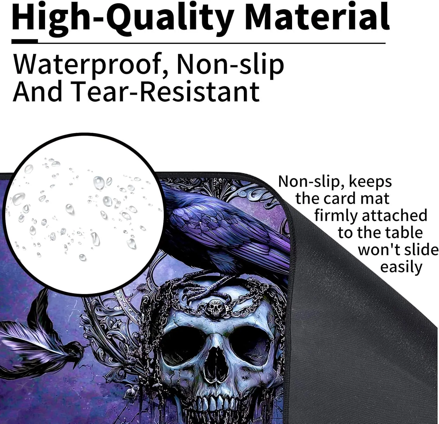 for MTG Playmat, Premium for Magic The Gathering Mat with Beautiful Patterns & Storage Bag for Game Players, Raven Skull 24 x 14 Inch for Card Game Mat