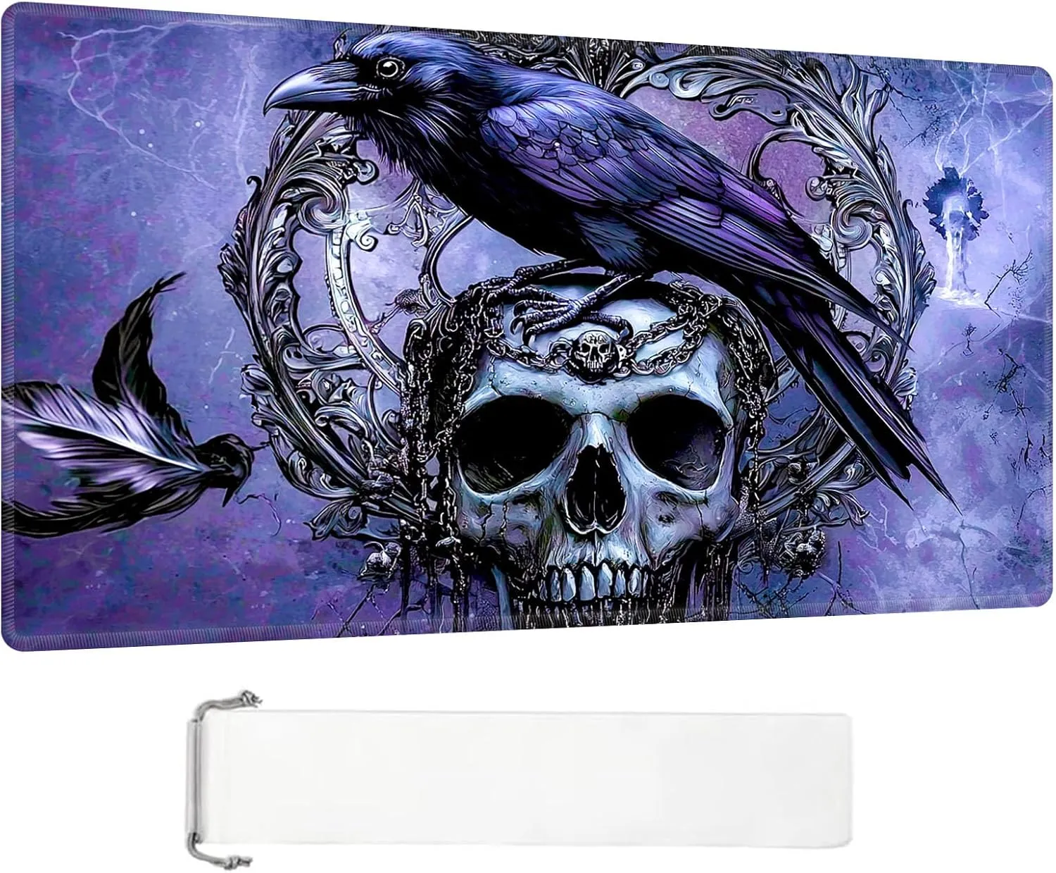 for MTG Playmat, Premium for Magic The Gathering Mat with Beautiful Patterns & Storage Bag for Game Players, Raven Skull 24 x 14 Inch for Card Game Mat