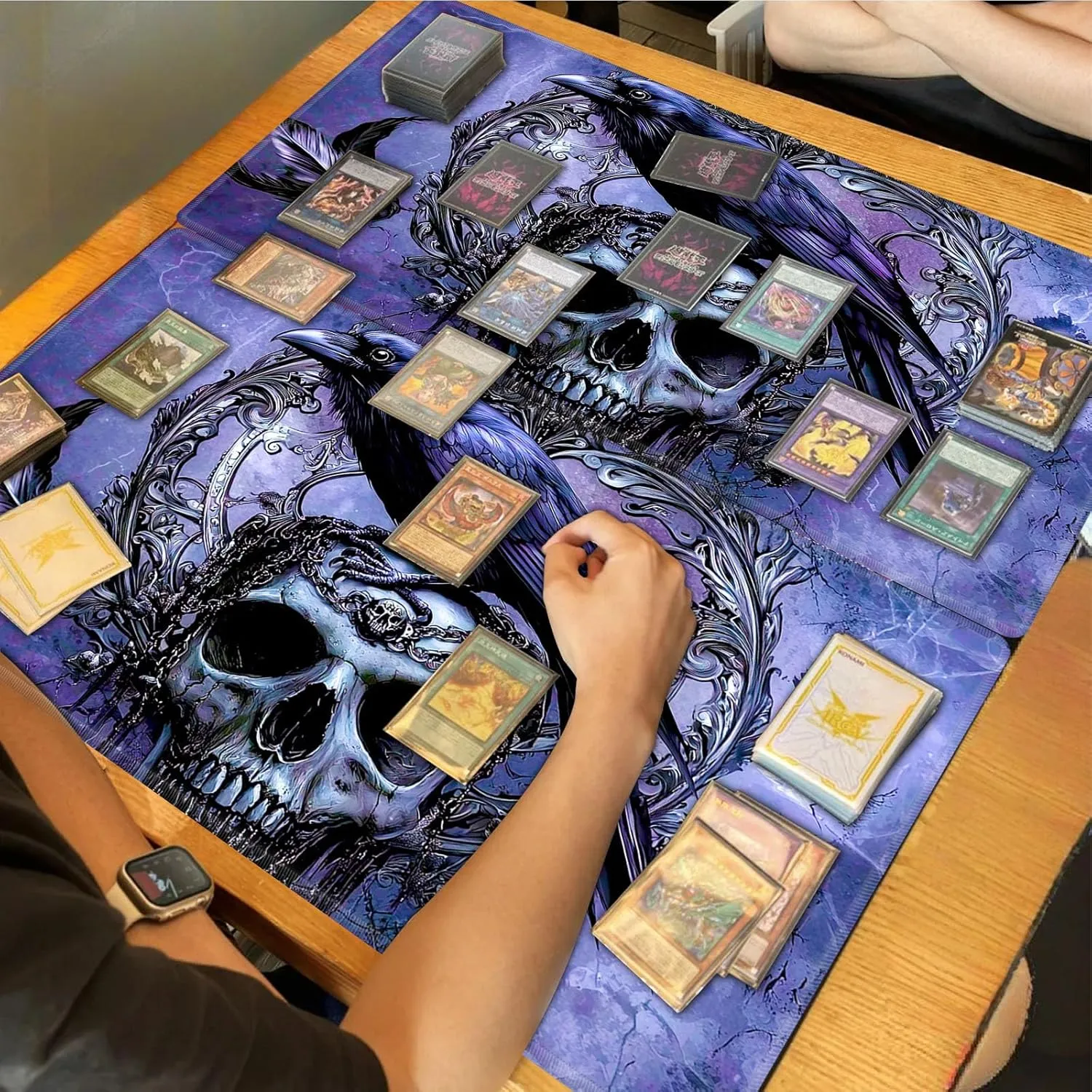 for MTG Playmat, Premium for Magic The Gathering Mat with Beautiful Patterns & Storage Bag for Game Players, Raven Skull 24 x 14 Inch for Card Game Mat