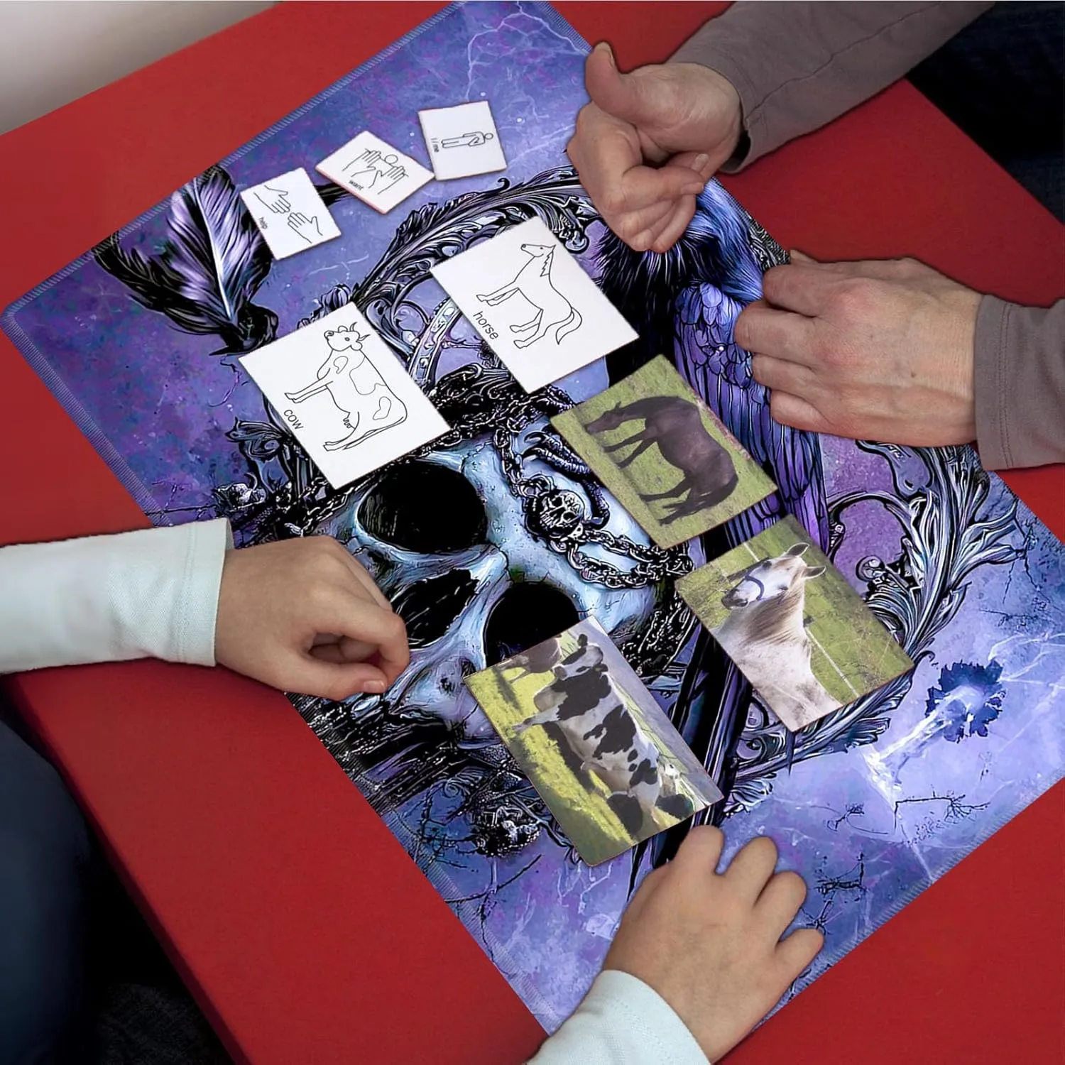 for MTG Playmat, Premium for Magic The Gathering Mat with Beautiful Patterns & Storage Bag for Game Players, Raven Skull 24 x 14 Inch for Card Game Mat