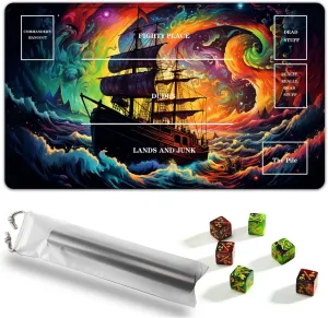 for TCG Playmat, 24 x 14 inches Game Mat for MTG Trading Card Ink Painting Game Playmats Smooth Surface Battle Game Rubber Collection - Pirate Ship 3