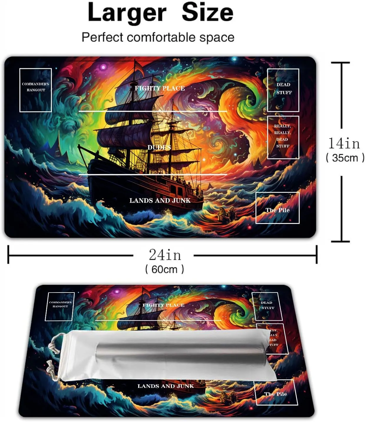 for TCG Playmat, 24 x 14 inches Game Mat for MTG Trading Card Ink Painting Game Playmats Smooth Surface Battle Game Rubber Collection - Pirate Ship 3
