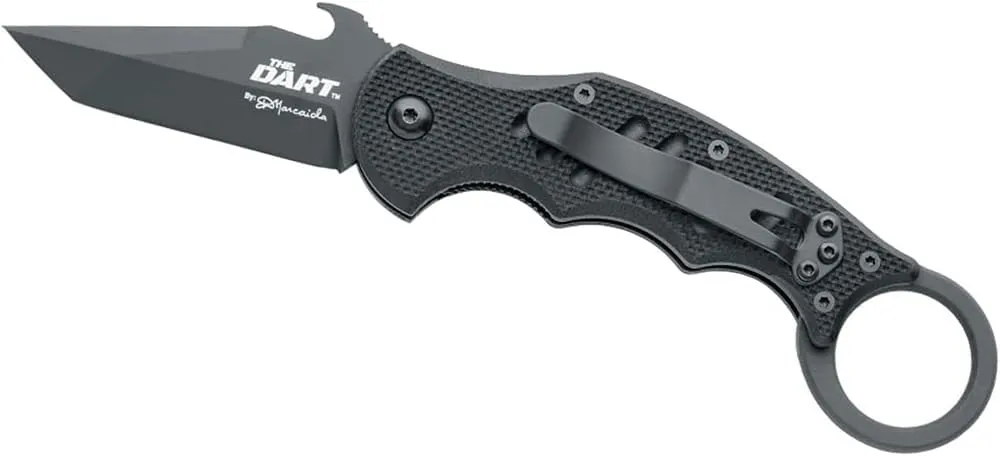 Fox Knives FX-597 The Dart Folding Pocket Knife Emerson Wave, Liner Lock - N690Co Stainless Steel Blade, Black Idroglider Finish, Black G10 Handle, Reversible Pocket Clip