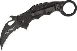 Fox Knives FX-599 G10 Black Emerson Wave Folding Karambit, Rapid One-Handed Deployment, Black Teflon Coating, Black Idroglider Blade Finish, Pocket Clip