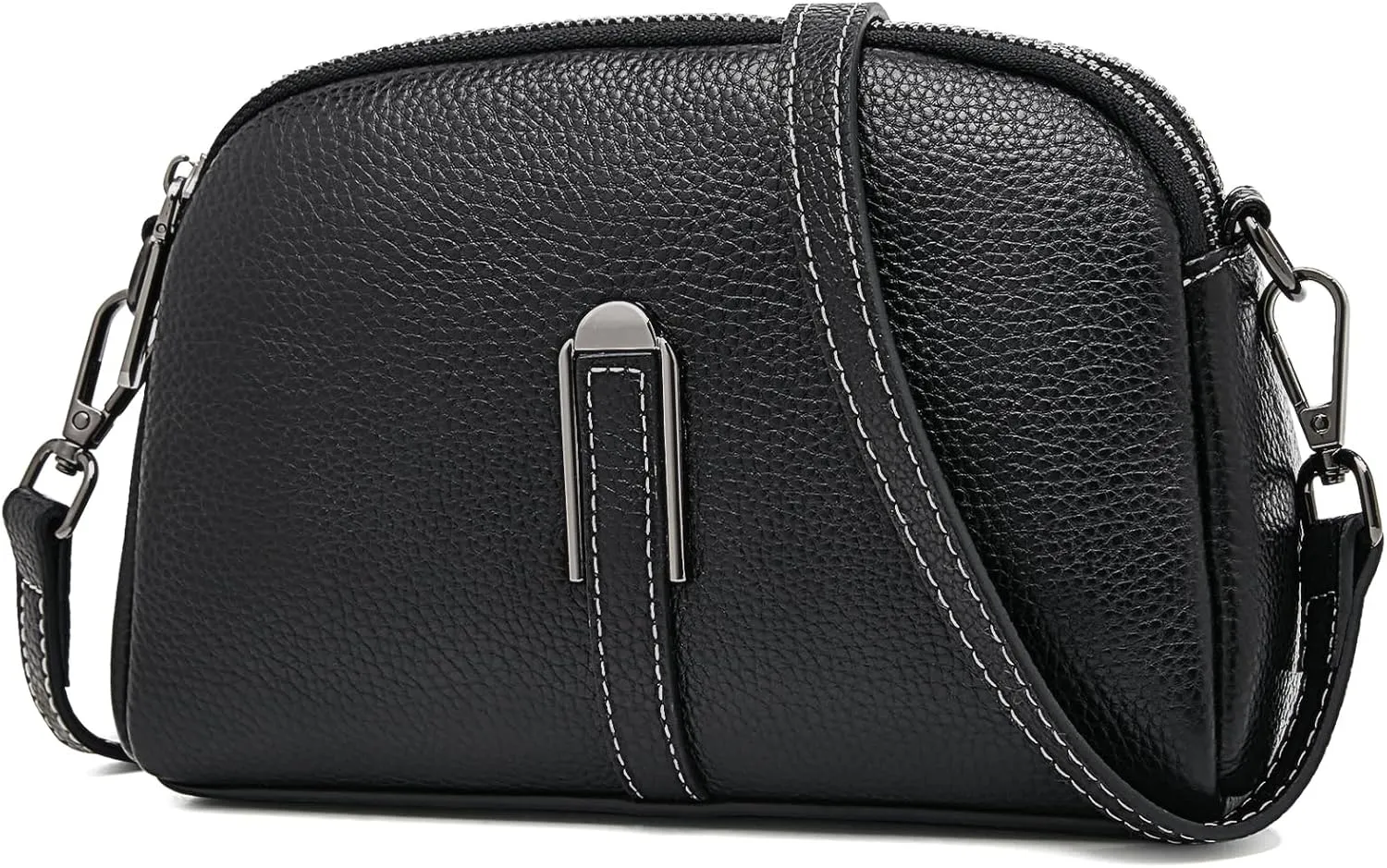 FOXLOVER Small Crossbody Bags for Women Double Zip Cell Phone Leather Handbag with Ajustable Shoulder Strap