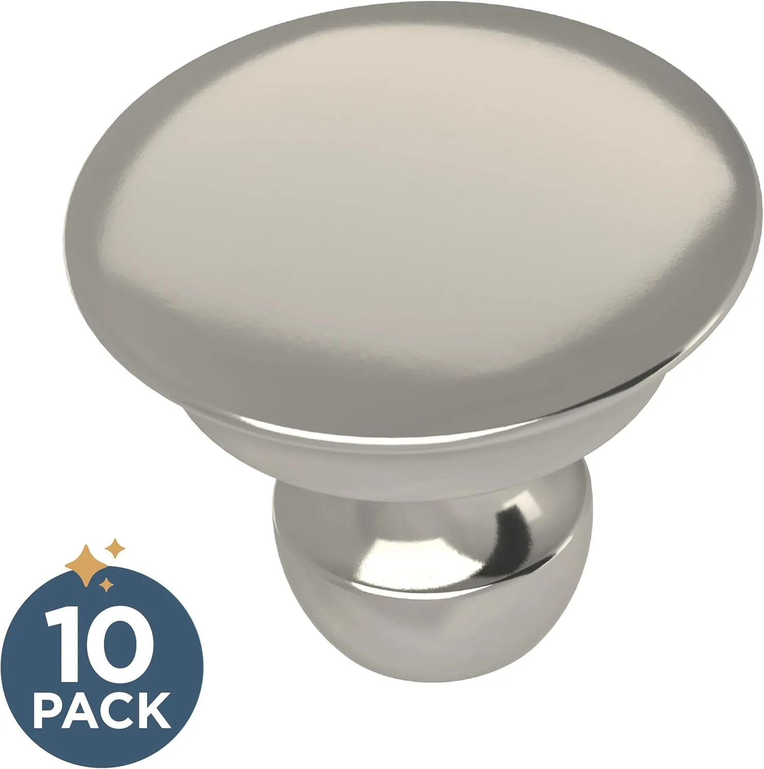 FRANKLIN BRASS Medici (10-Pack) Cabinet Knobs | Polished Nickel Handles for Dresser/Kitchen/Closet Door/Furniture | 1-3/16" Drawer Pulls/Handles P42957C-PN-B