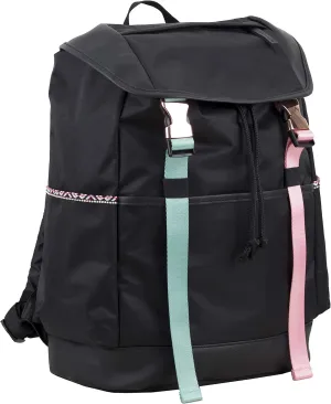FUEL Drawstring Water Resistant Multi-Pocket Travel Backpack Daypack Everyday Bag With Double Metal Buckle Closure (Black Aztec Trim)