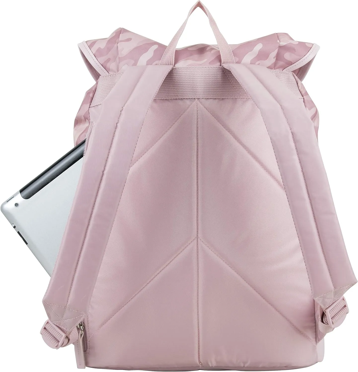 FUEL Drawstring Water Resistant Multi-Pocket Travel Backpack Daypack Everyday Bag With Double Metal Buckle Closure, Pink Camo/Rose Gold