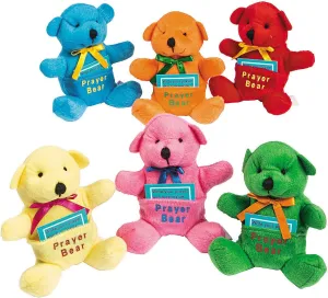 Fun Express 4 1/2" Brightly Colored Prayer Stuffed Bears with Prayer Card - 12 Bears - Great for Easter, Sunday School and VBS Bible School