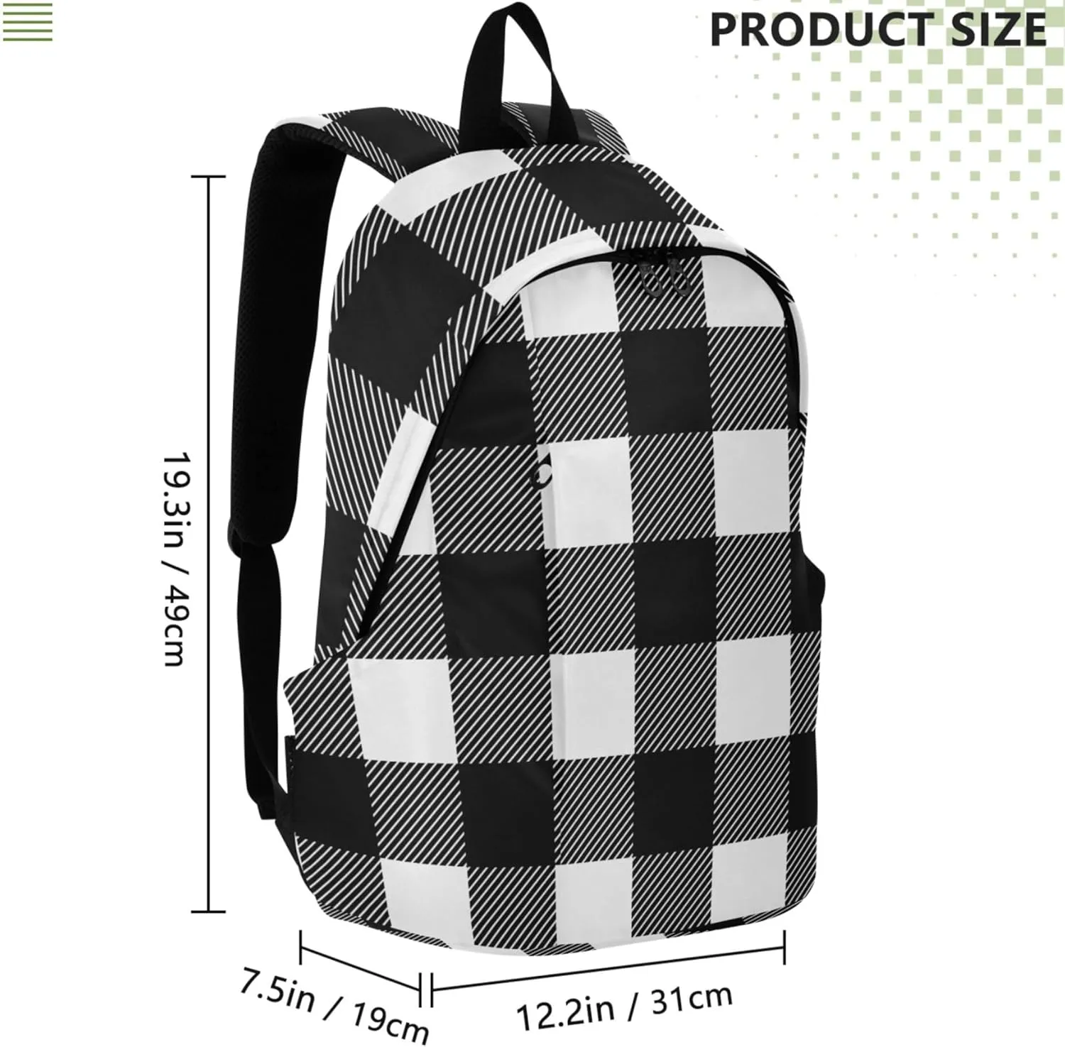 Funny Cute Backpacks for Women Casual Bookpack Black White Plaid Bookbag Backpack for School