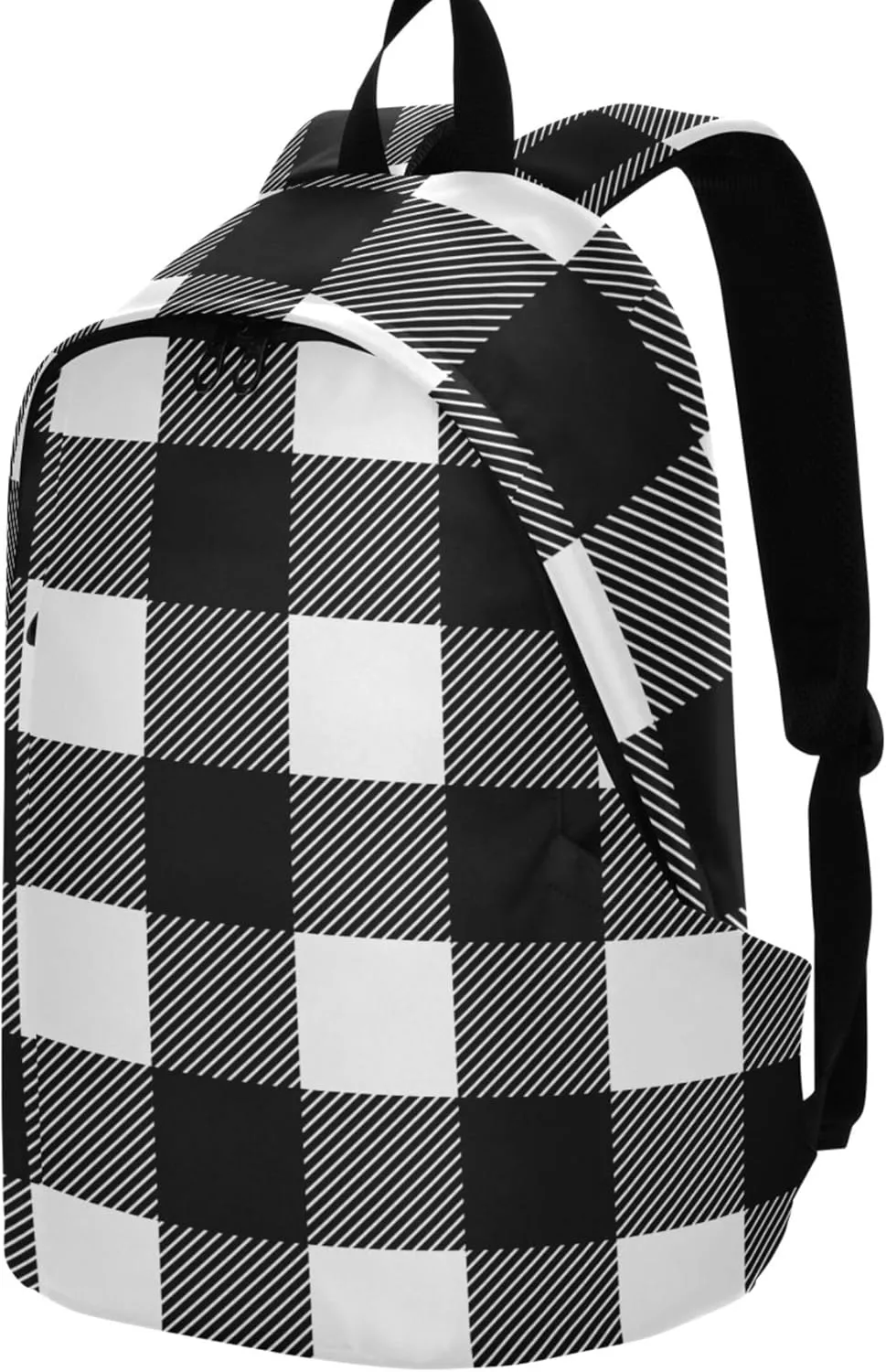 Funny Cute Backpacks for Women Casual Bookpack Black White Plaid Bookbag Backpack for School