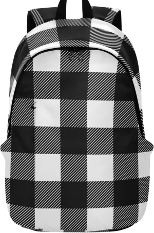 Funny Cute Backpacks for Women Casual Bookpack Black White Plaid Bookbag Backpack for School