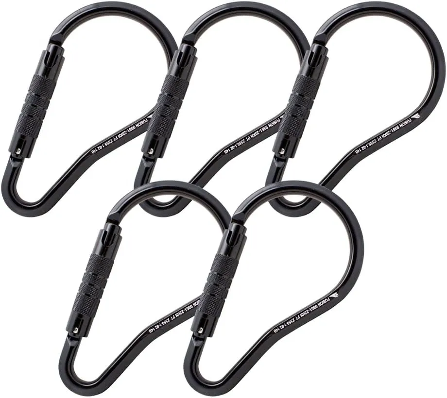 Fusion Climb 9" Auto Locking Carabiner 23KN (5-Pack) Prima - Professional Large Carabiner - Heavy Duty Steel Carabiner - Ladder Hook Carabiner for Rock Climbing, Rappelling - UIAA ANSI Compliant