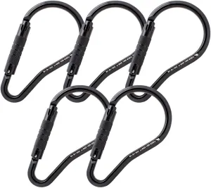 Fusion Climb 9" Auto Locking Carabiner 23KN (5-Pack) Prima - Professional Large Carabiner - Heavy Duty Steel Carabiner - Ladder Hook Carabiner for Rock Climbing, Rappelling - UIAA ANSI Compliant