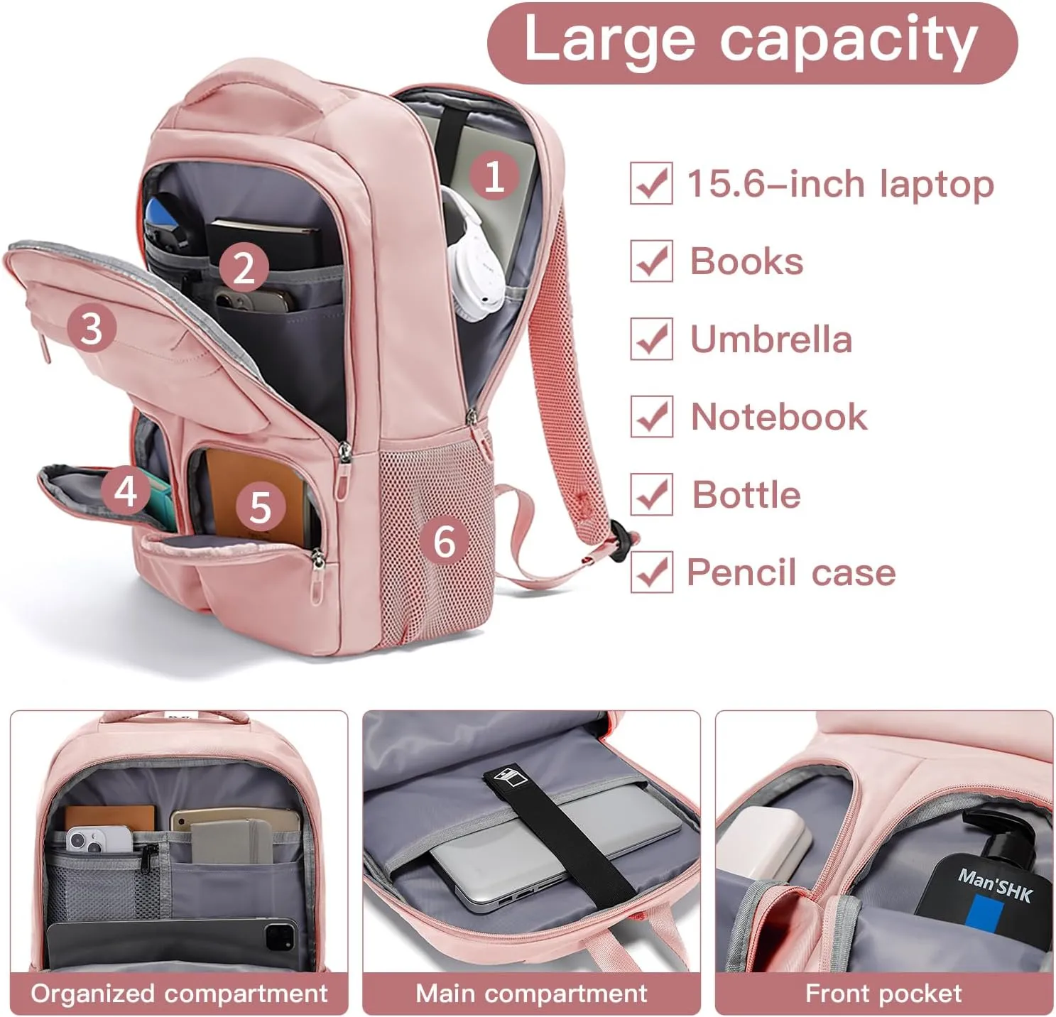 FUTURE AESTHETICS Travel Backpack for Women、men, College Backpack Bag, Hiking Backpack,Waterproof Carry On Backpack Business Backpack (Pink)