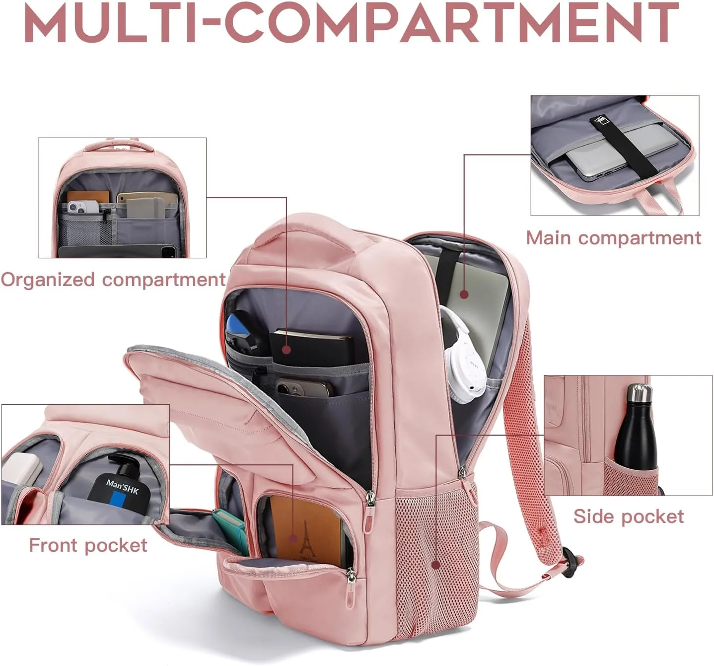 FUTURE AESTHETICS Travel Backpack for Women、men, College Backpack Bag, Hiking Backpack,Waterproof Carry On Backpack Business Backpack (Pink)